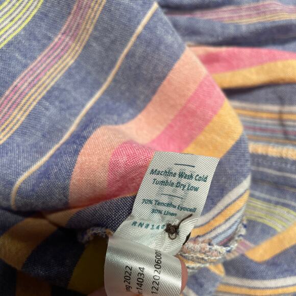 Marine Layer Laney Dress Womens Large Blue Stripe Linen Tencel Coastal Ruffle - Picture 4 of 9